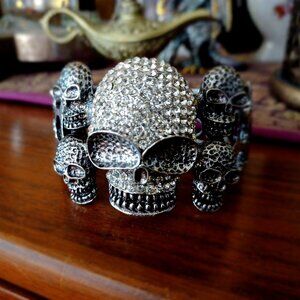 Rhinestone Skull Metal Bracelet